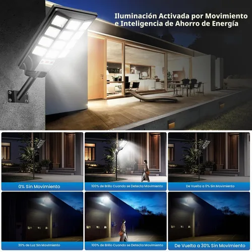 Vista 2 de Luces solares de calle para exteriores impermeables, luces LED de 20000 lm, 6500 K, con sensor de movimiento, luces de inundación solares