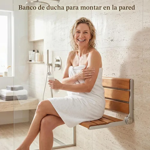Vista 2 de Asiento de ducha de montaje en pared de 18", banco de ducha de montaje en pared para interior de ducha, asiento de ducha plegable, asientos de ducha