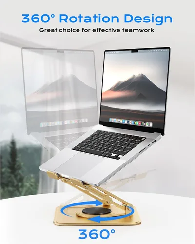 Vista 2 de LOXP Soporte ajustable para laptop, soporte para computadora con base giratoria de 360°, soporte ergonómico para computadora portátil