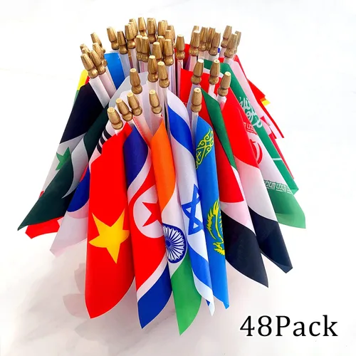 Vista 5 de Asia Asia 48 países banderas fijadas en palo de madera pequeña mini bandera de mano, 5x8 pulgadas