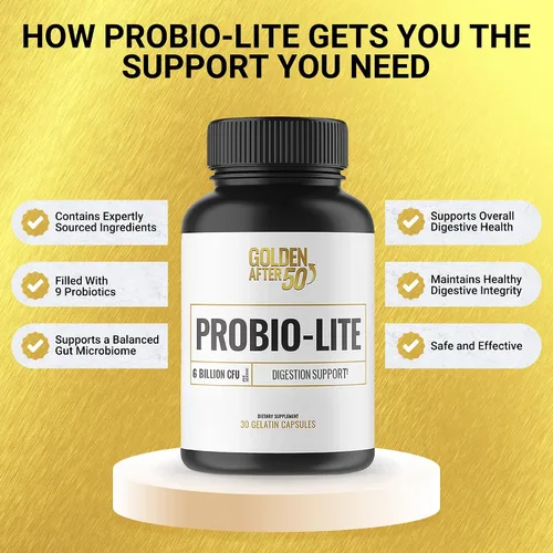 Vista 4 de Golden After 50 Probio-Lite - para la salud intestinal y el apoyo a la digestión - Probióticos para hombres y mujeres - 30 cápsulas de gelatina