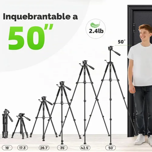 Vista 2 de Huepar Trípode extensible de 50 pulgadas con rosca de 1/4" y 5/8" para uso con nivel láser, láseres de punto, medidores de distancia láser