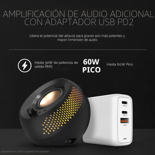 Vista 4 de Creative Pebble X Plus 2.1 - Altavoces de computadora USB-C con subwoofer e iluminación RGB personalizable, Bluetooth 5.3, audio USB, hasta 15 W