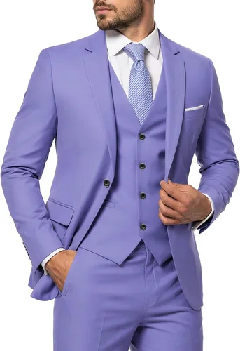 Vista 34 de MY'S Conjunto de traje de 3 piezas para hombre con corbata, chaqueta ajustada de un botón, chaleco y pantalones, blazer para fiestas, bodas, bailes
