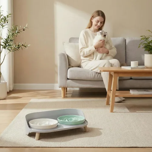 Vista 7 de Soporte elevado para comedero para perros, mesa de comedor elevada para perros y gatos pequeños y medianos, se adapta a platos de alimentos y agua