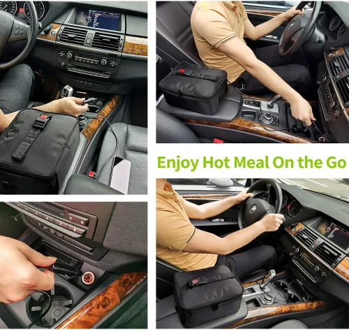 Vista 6 de Horno portátil, calentador de alimentos para automóvil de 12 V, portátil, mini horno personal, lonchera eléctrica con calefacción para comidas
