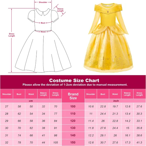 Vista 3 de ReliBeauty Disfraz de princesa para niñas pequeñas, color amarillo