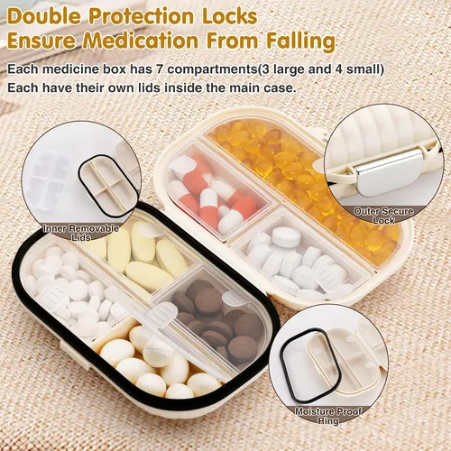 Vista 4 de Zannaki Pastillero portátil pequeño semanal organizador de pastillas, bonito pastillero a prueba de humedad para bolsa de bolsillo, mini bolsillo