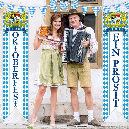Vista 5 de Kit de decoración de Oktoberfest, suministros de fiesta alemana, pancarta de bandera de Oktoberfest, decoración de mantel, accesorios de fiesta