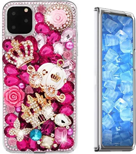 Vista 7 de Sparkle - Funda para teléfono compatible con Samsung Galaxy Z Fold 3 5G, elegante, hecha a mano en 3D, con diamantes de imitación, diseño