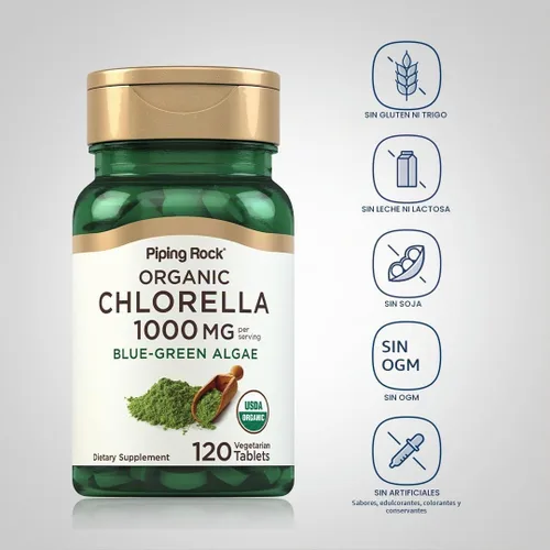 Vista 3 de Piping Rock Chlorella 1000mg 120 Tabletas