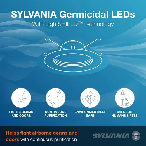 Vista 3 de Sylvania - Kit de luz empotrable de 5 pulgadas/6 pulgadas con tecnología LightSHIELD, LED germicida, 9 W = 65 W, 700 lúmenes, 5 CCT selección