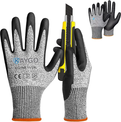 Vista 31 de KAYGO - Guantes de nitrilo resistentes a cortes para tareas de agarre aceitoso y húmedo ANSI A3, HPPE/Forro de fibra de vidrio, agarre