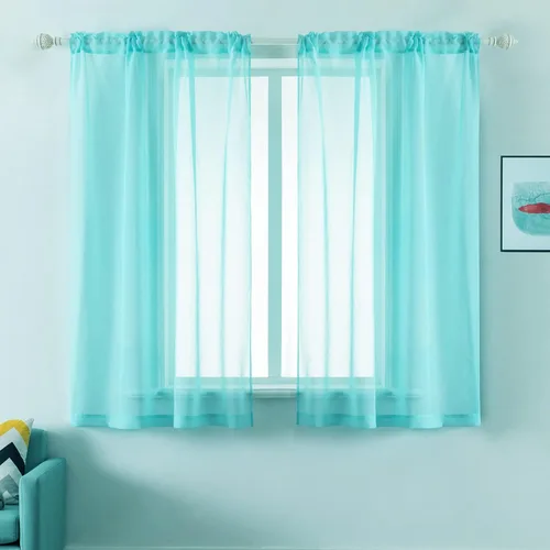 Vista 10 de DUALIFE - Cortinas transparentes de 54 pulgadas de largo, paneles de privacidad de gasa para ventanas, cortinas de lino semitransparentes