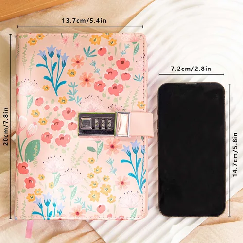 Vista 2 de MGGAO Diario con cerradura, diario floral para mujeres y niñas, diario de piel sintética recargable con cerradura y llave, diario personal secreto
