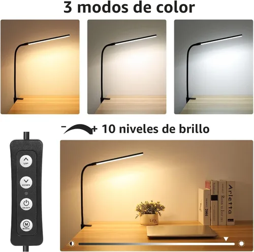 Vista 2 de Lepro Lámpara de Escritorio con Clip LED Luz de Lectura Regulable USB Pequeña Lámpara de Abrazadera con 3 Modos de Color 10 Niveles de Brillo, Luz