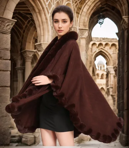 Vista 5 de Cárdigan de piel de zorro sintético, chal para invierno, capa de gran