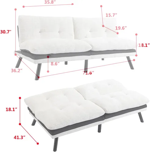 Vista 3 de Sofá cama convertible plegable, sofá cama moderno tapizado para sala de estar compacta, sofá reclinable de tela, para apartamentos pequeños