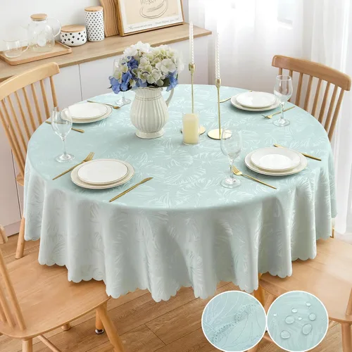 Vista 26 de Mantel Redondo Aqua Jacquard Pequeño de 40 Pulgadas, Manteles para Mesas de hasta 26" de Diámetro, Impermeable, Lavable, Sin Arrugas, Tela Suave