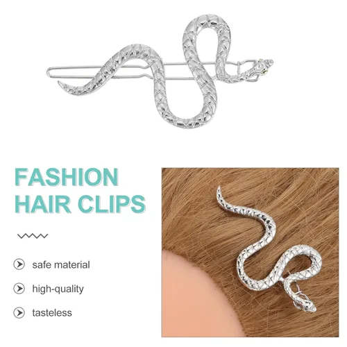 Vista 6 de Pinzas para el pelo de serpiente, 4 piezas, horquilla de serpiente, clips de boda, joyería de metal dorado, patrón geométrico, pasadores, aleación