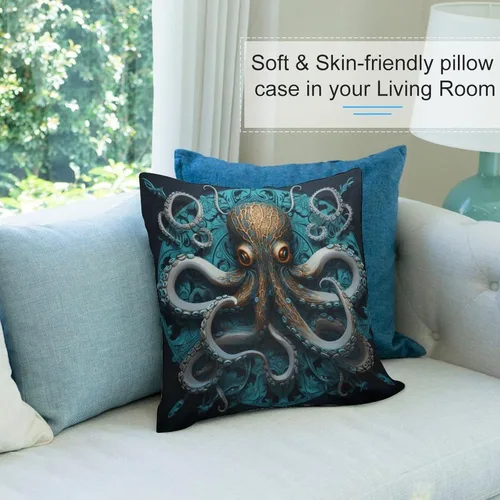 Vista 8 de Cojines Decorativos para Sala - Fundas de cojín cuadradas suaves de pulpo, 20 x 20 pulgadas, náutico, costero, playa, casa, vida marina, decoración