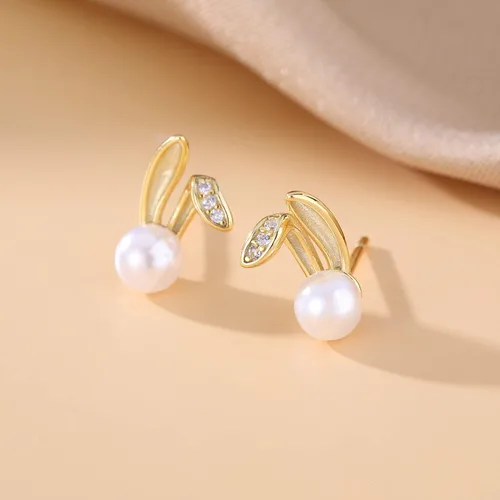 Vista 4 de SLUYNZ 925 Sterling Silver Easter Rabbit Bunny Studs Earrings for Women Teen Girls Pearl Rabbit Earrings Studs