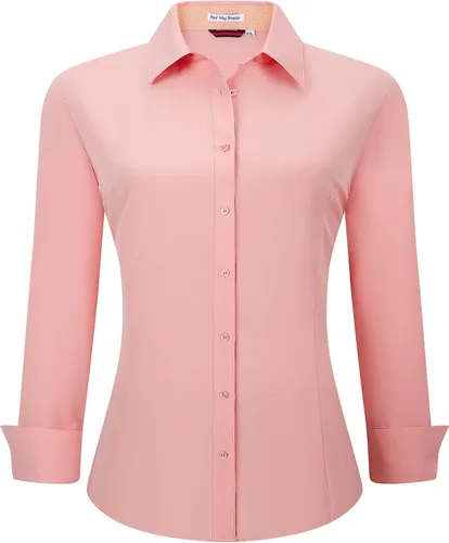 Vista 39 de Esabel.C - Camisa de trabajo con botones de manga larga para mujer, elástica, corte regular