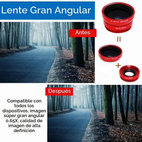 Vista 6 de KINGMAS Lente universal 3 en 1 de ojo de pez, lente de clip macro gran angular Kit de lente de cámara para iPad, iPhone, Samsung, Android