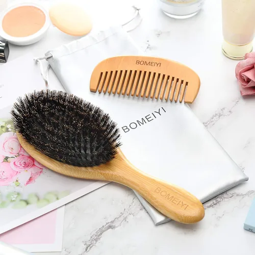 Vista 7 de Juego de cepillos de pelo de cerdas de jabalí 100% (mediano). Cerdas naturales suaves para cabello fino y fino. Restaura el brillo y la textura.
