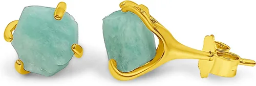 Vista 14 de Aretes de piedra preciosa natural en bruto con oro amarillo sobre plata de ley 925, 6 a 0.276 in, regalo de piedra de nacimiento de calidad genuina