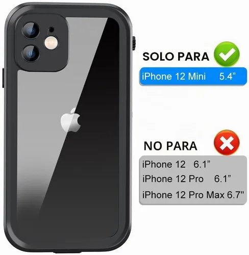 Vista 2 de Funda impermeable para iPhone 12 Mini, cobertura completa IP68, impermeable, a prueba de golpes y polvo con protector de pantalla integrado
