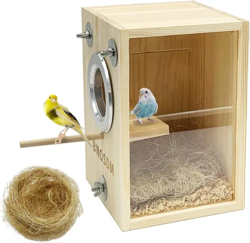 Vista 10 de BNOSDM Caja de nido de periquitos transparente con perca de madera para pájaros con jaula de cacatúas, periquitos, conure, pinzón, loro, pájaros