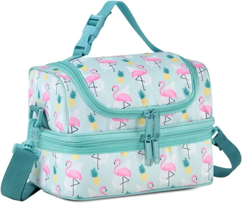 Vista 11 de VASCHY - Lonchera para niños, bolsas de almuerzo aisladas de dos compartimentos para niños y niñas con correa para el hombro para la escuela