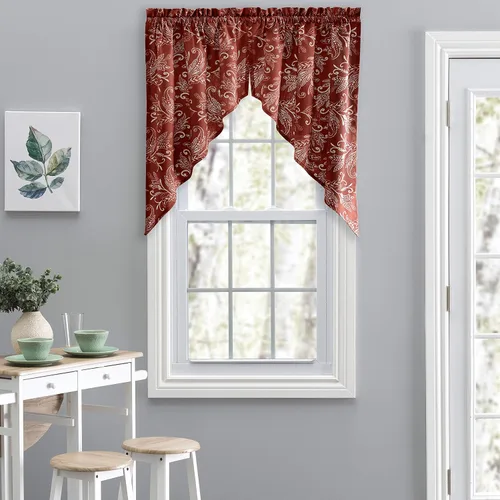 Vista 17 de Ellis Curtain Lexington Leaf Tailored Swags, Azul 56"x36