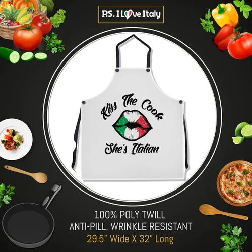 Vista 2 de P.S. I Love Italy Kiss The Cook She's - Delantal italiano con temática italiana, delantales con peto geniales y bonitos para hombres y mujeres