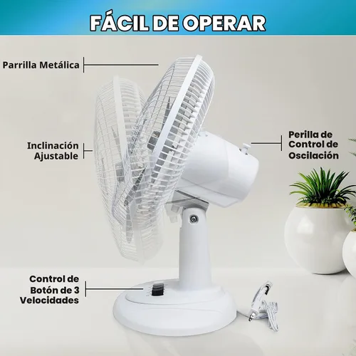 Vista 3 de EZ-CHILL Ventilador de mesa oscilante de 3 velocidades de 12" para el hogar