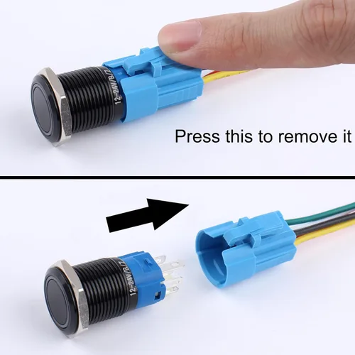 Vista 4 de 2 piezas de interruptor de botón de presión momentáneo de 16 mm 12V-24V LED de anillo 1NO 1NC impermeable (ON)-Apagado Cáscara de botón de metal
