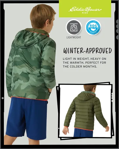 Vista 6 de Eddie Bauer Kids' Reversible Jacket - Weather Resistant Quilted Down Coat for Boys and Girls (3-20)