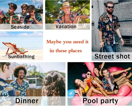 Vista 4 de Camisa hawaiana personalizada con imagen de mascota, divertida camisa hawaiana con cara personalizada divertida camisas con botones para hombres