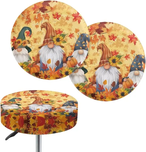 Vista 23 de Juego de 2 fundas redondas para taburetes de Navidad, color azul, diseño de ciervos de Navidad, fundas de cojín elásticas para taburetes de silla