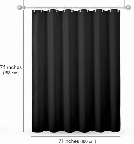 Vista 3 de Americanflat 71x74 Cortina de Ducha Sólida Negra - Cortina de Ducha Larga Resistente al Agua con Ojales de Metal Duraderos y 12 Ganchos - 100% Negro