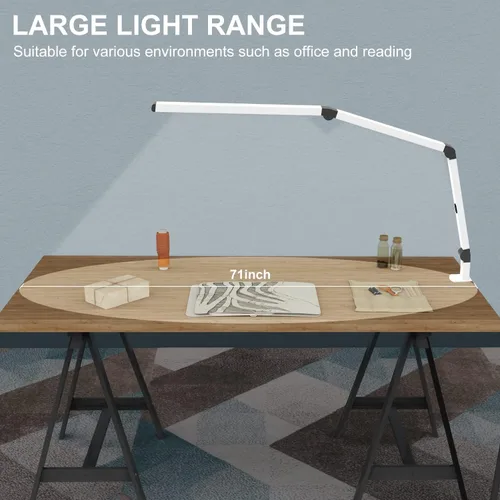 Vista 4 de Micomlan Lámpara de escritorio LED con abrazadera, lámpara de mesa de doble luz con brazo oscilante ajustable, cuidado de los ojos, 4 modos CCT y 5