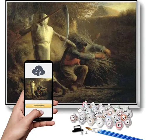 Vista 12 de Pintura de números para adultos, pintura de paisaje montañoso por Jean-Francois Millet Paint by Number Kit sobre lienzo para principiantes