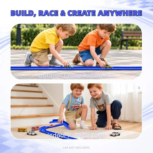 Vista 5 de Juego de 8 pistas, 4 rectas y 4 curvas, compatible con Hot Wheels Incluye giro recto, 90 grados, piezas azules para vehículos 1:64, piezas