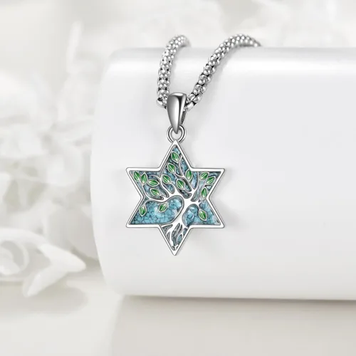 Vista 22 de ONEFINITY Collar de plata de ley 925 con diseño de árbol de la vida con colgante de nudo celta de concha de abulón para mujer