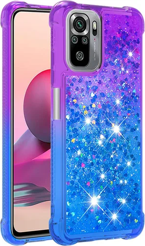 Vista 3 de CCSmall Funda para Xiaomi Redmi Note 10 4G/Xiaomi Redmi Note 10S, Creatividad Clear Gradient Quicksand Glitter Fluing Liquid Floating Case Bling