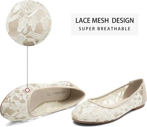 Vista 3 de Greatonu - Zapatos de mujer de corte bajo sin cordones, de encaje sintético. Zapatos de ballet