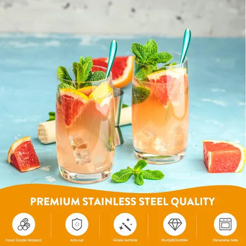Vista 3 de 8 PIEZAS Cucharitas Arcoíris para Hielo, Cuchara de Té Helado de Brazo Largo, Cuchara de Café, Cucharas para Helado, Cucharas Mezcladoras de Cóctel