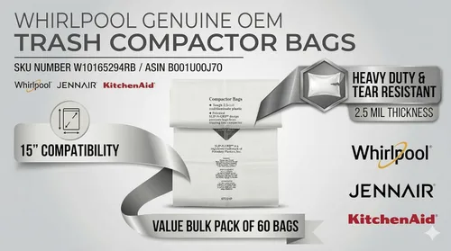 Vista 3 de Bolsas de plástico compactadoras Whirlpool W10351676RP de 18 pulgadas, 15 unidades, W10165294RB