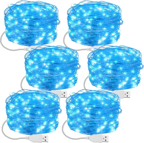 Vista 14 de Macarrie 6 piezas de luces de cadena USB de 33 pies con 100 LED, luces de hadas alimentadas por USB para decoración de Navidad, interior, exterior